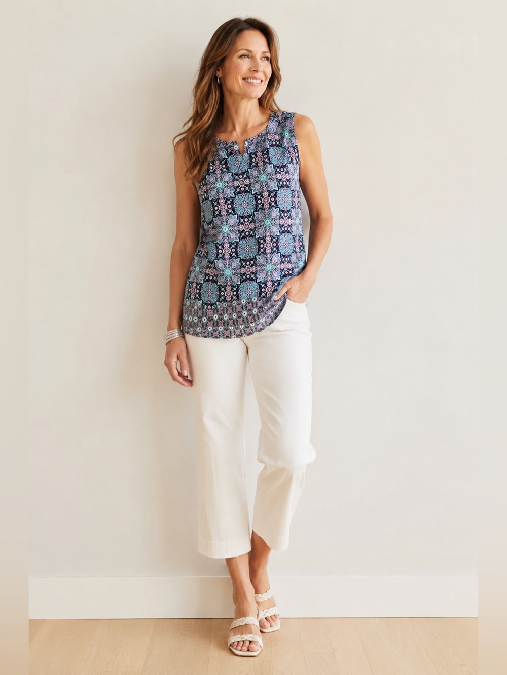 J.Jill Mixed Print‎ Medallion Layered Sleeveless Tank